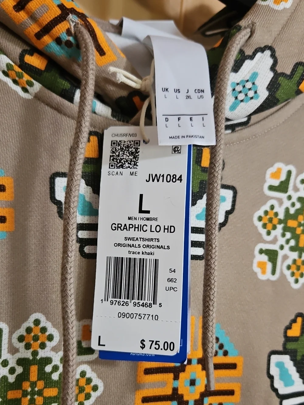 adidas Men's Tile Print Hoodie: TRACE KHAKI: NEW WITH TAGS: SIZE L